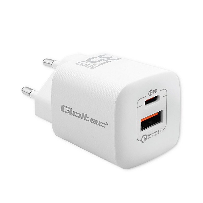 QOLTEC ŁADOWARKA SIECIOWA 35W GAN ULTRA | 5-20V | 2.25-3A | 1 X USB TYP C PD | 1 X USB | BIAŁA QOLTEC ŁADOWARKA SIECIOWA 35W GAN ULTRA | 5-20V | 2.25-3A | 1 X USB TYP C PD | 1 X USB | BIAŁA