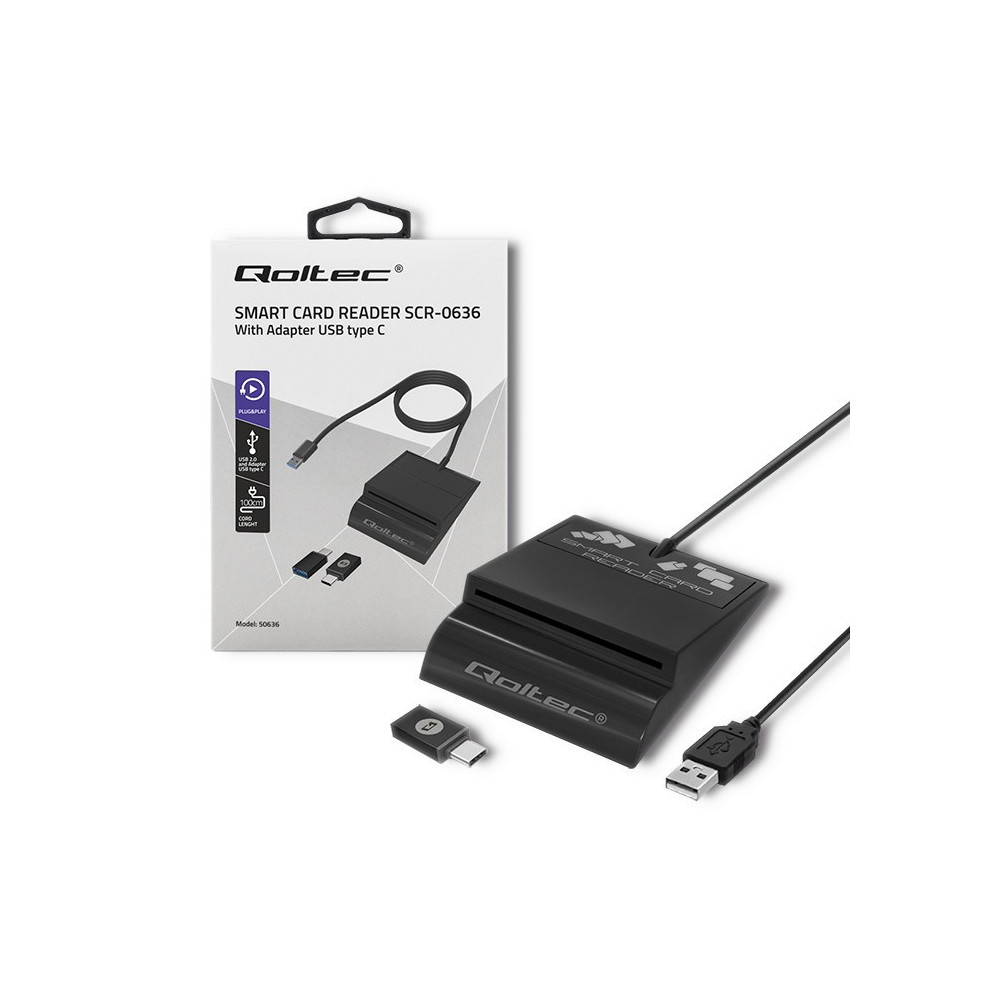 QOLTEC CZYTNIK CHIPOWYCH KART ID INTELIGENTNY | SCR-0636 | USB TYP C