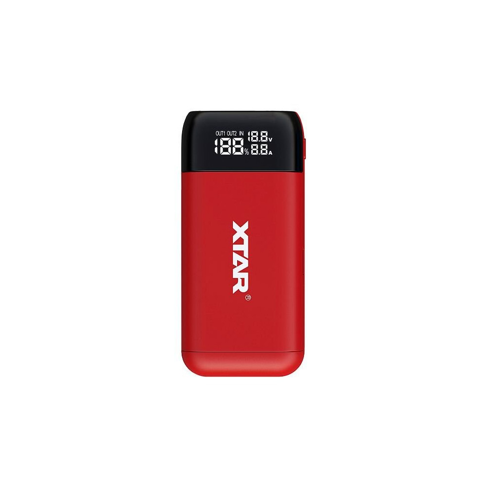 XTAR ŁADOWARKA/POWERBANK DO AKUMULATORÓW CYLINDRYCZNYCH LI-ION 18650/20700/21700 CZERWONY PB2S