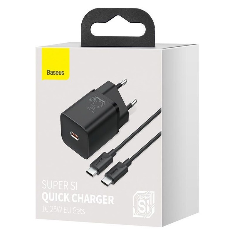 BASEUS ŁADOWARKA SIECIOWA Z KABLEM USB-C DO USB-C TZCCSUP-L01 SUPER SI 1C 25W CZARNA